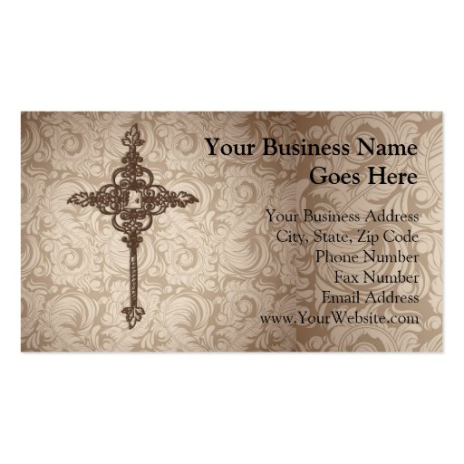 Elegant Scroll Christian Cross w/Swirl Background Business Card (front side)