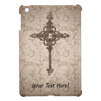 Elegant Scroll Christian Cross w/Swirl Background iPad Mini Cover