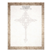 Elegant Scroll Christian Cross w/Swirl Background Letterhead Template
