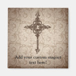 Elegant Scroll Christian Cross w/Swirl Background Fridge Magnets