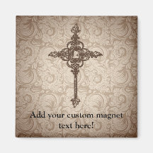 Elegant Scroll Christian Cross w/Swirl Background Fridge Magnets