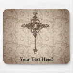 Elegant Scroll Christian Cross w/Swirl Background Mousepads