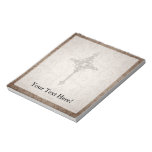 Elegant Scroll Christian Cross w/Swirl Background Memo Pad