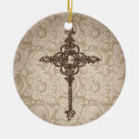 Elegant Scroll Christian Cross w/Swirl Background ornaments