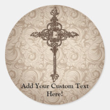Elegant Scroll Christian Cross w/Swirl Background Stickers