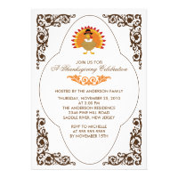 Elegant Scroll Turkey Thanksgiving Invitations