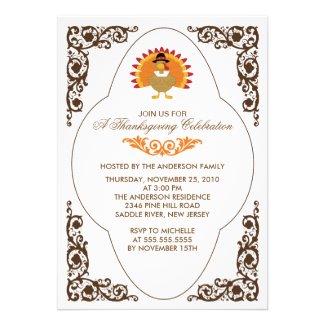 Elegant Scroll Turkey Thanksgiving Invitations