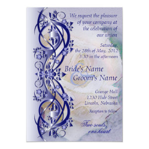 Elegant Scroll Wedding Invitation - Navy Blue 3 5