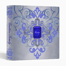 Elegant Scrolled Jewel Monogram Blue Family Album 3 Ring Binders