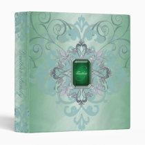 Elegant Scrolled Jewel Monogram Green Family Album Binder