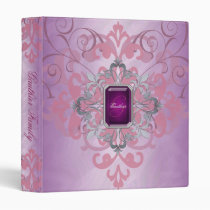 Elegant Scrolled Jewel Monogram Pink Family Album 3 Ring Binders