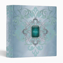 Elegant Scrolled Jewel Monogram Teal Family Album 3 Ring Binder