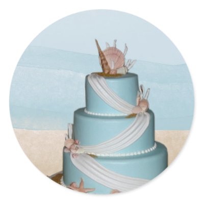 Elegant Sea Shell Wedding cake Round Sticker by perfectpostage