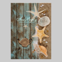 elegant seashells beach bridal shower tea party invitations