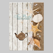 elegant seashells beach bridal shower tea party invitations