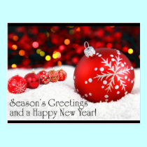 Elegant Seasons' Greetings with red balls Postcard postcards