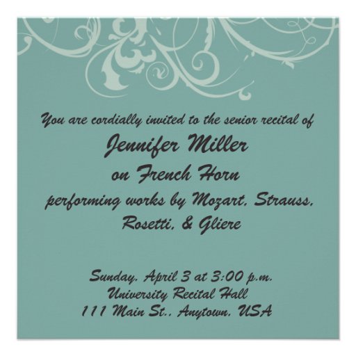 Elegant Senior Recital Personalized Invitation