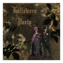 Elegant Shabby Chic Skeletons Halloween Party Invitations