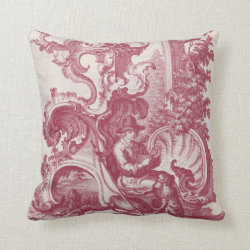 Elegant Shabby French Red Antique Engraving Toile Throw Pillow