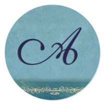 Elegant shades of blue monogram envelope seals stickers by aslentz Elegant shades of blue monogram envelope seals stickers
