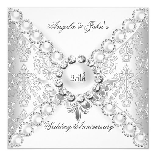 Elegant Silver 25th Wedding Anniversary Damask 2 Invitation Zazzle