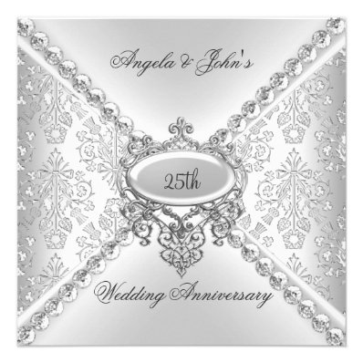 Elegant Silver 25th Wedding Anniversary Damask Invite
