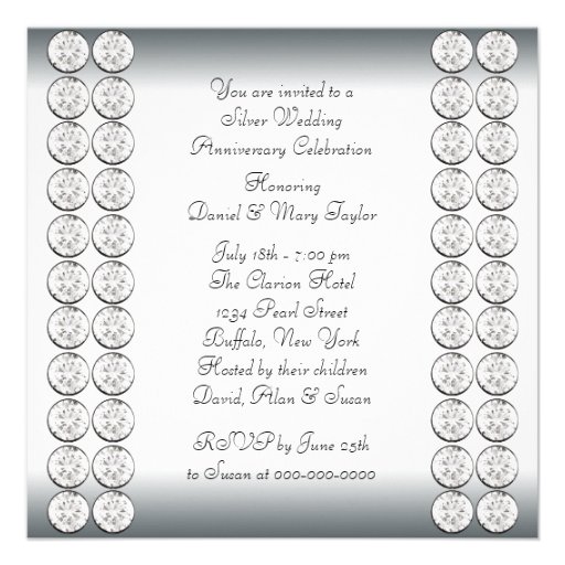 Elegant Silver 25th Wedding Anniversary Custom Invite