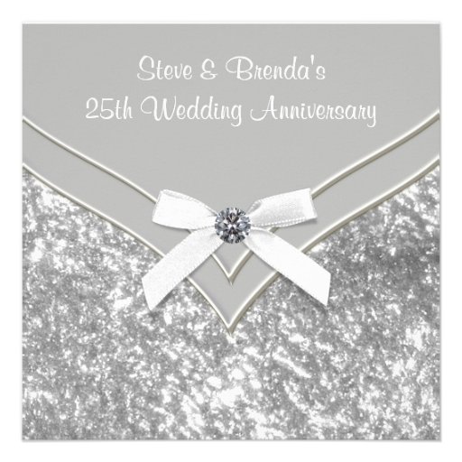 Elegant Silver 25th Wedding Anniversary Party Custom Announcement (front side)