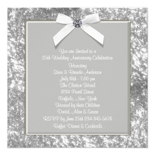Elegant Silver 25th Wedding Anniversary Party Custom Announcement
