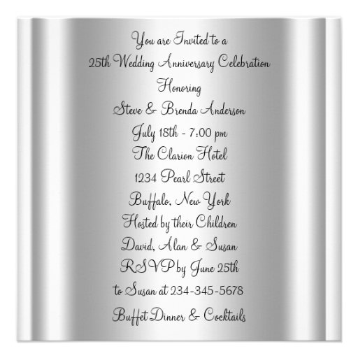 Elegant Silver 25th Wedding Anniversary Party Custom Invite