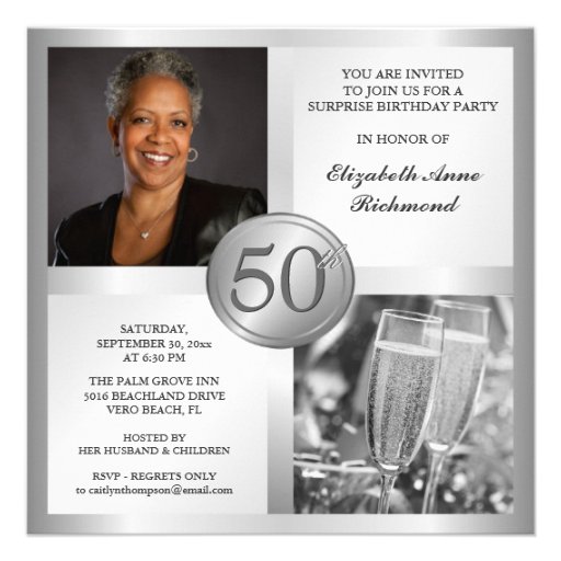 Elegant Silver 50th Birthday Photo Invitations
