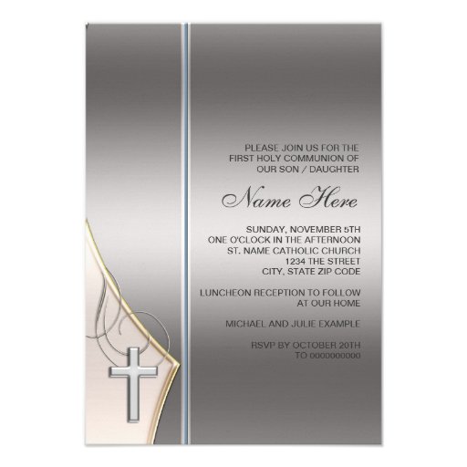 Elegant Silver and Gold First Communion Invitation (front side)