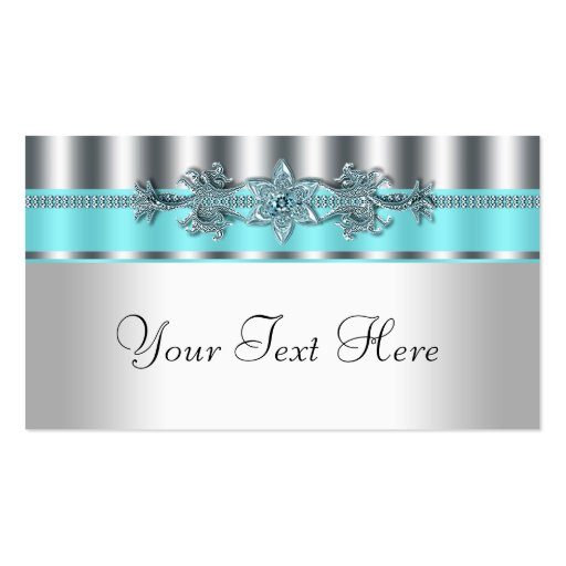 Elegant Silver and Teal Blue Business Cards (front side)