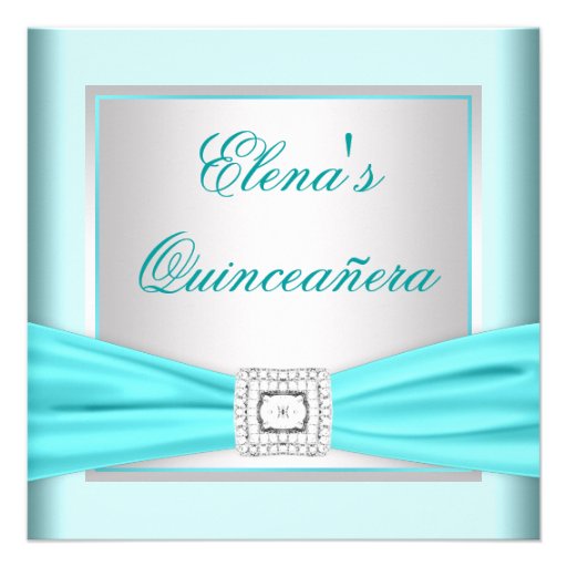 Elegant Silver and Teal Blue Quinceanera Announcement (front side)