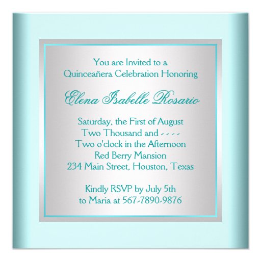 Elegant Silver and Teal Blue Quinceanera Announcement