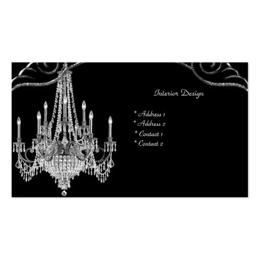 Elegant Silver Black Chandelier Interior Design Business Card Templates (back side)