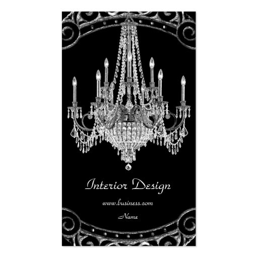 Elegant Silver Black Chandelier Interior Design Business Card Templates (front side)