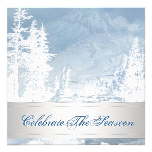 Elegant Silver Blue Christmas Party Invitations