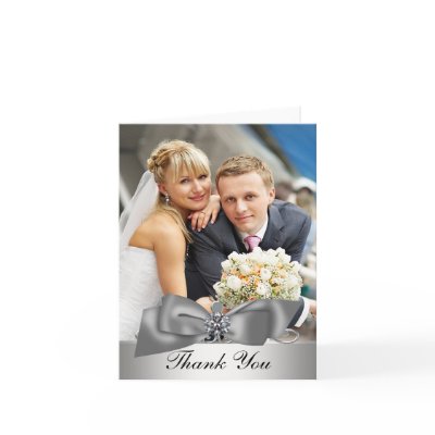 Elegant Silver Bow Photo Wedding Thank You Cards