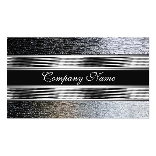 Elegant Silver Chrome Metal Black 2 Business Cards (front side)