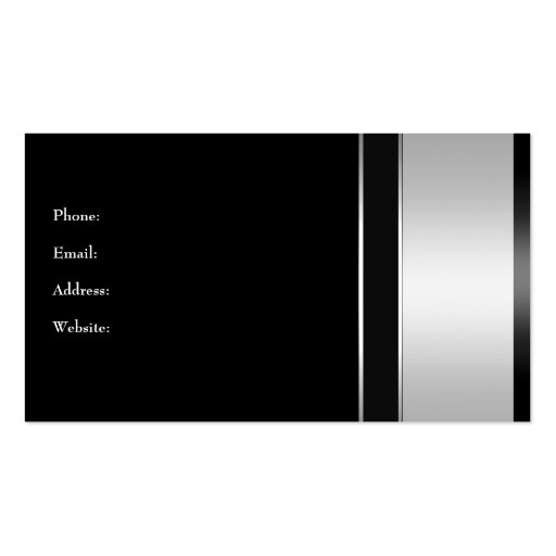 Elegant Silver Chrome Metal Black Business Card Templates (back side)
