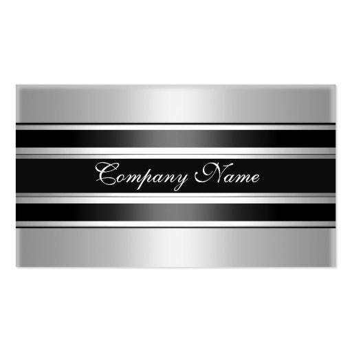 Elegant Silver Chrome Metal Black Business Card Templates (front side)