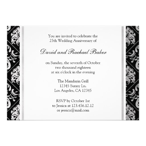 Elegant Silver Damask 25th Wedding Anniversary Invitation