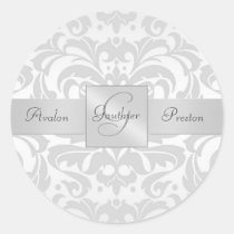 Elegant Silver Damask Monogram Wedding Sticker stickers