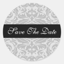 Elegant Silver Damask Save The Date Sticker