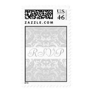 Elegant Silver Damask Scroll RSVP Postage stamp