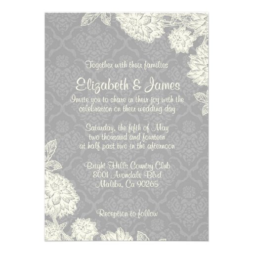 Elegant Silver Damask Wedding Invitations