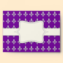 Elegant Silver Fleur de lys on Purple Envelope