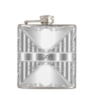 Elegant Silver Floral Metal look Monogram Name Hip Flask