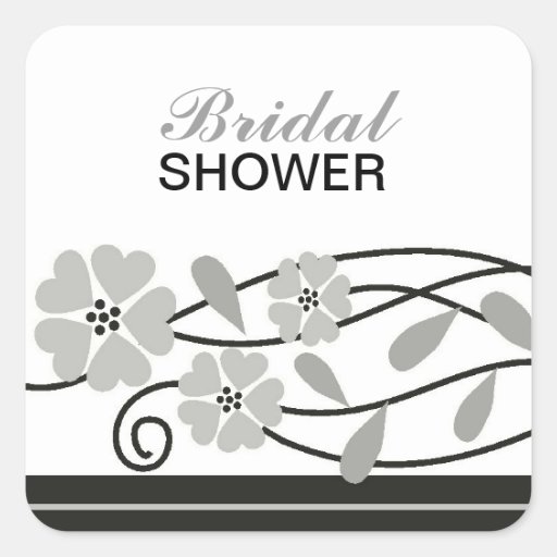 Elegant Silver Flowers Bridal Shower Square Stickers